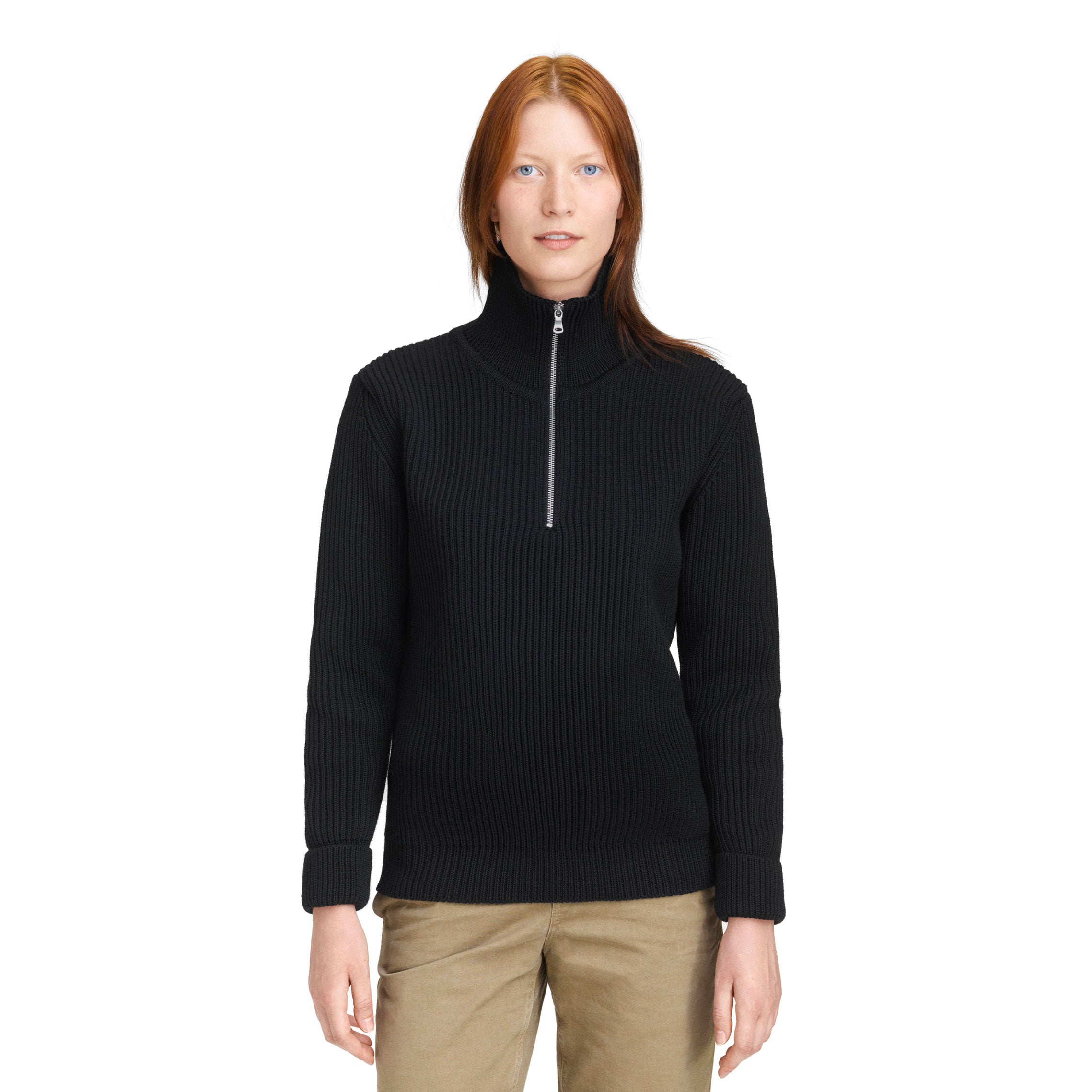 Navy Half-Zip Natural Brown